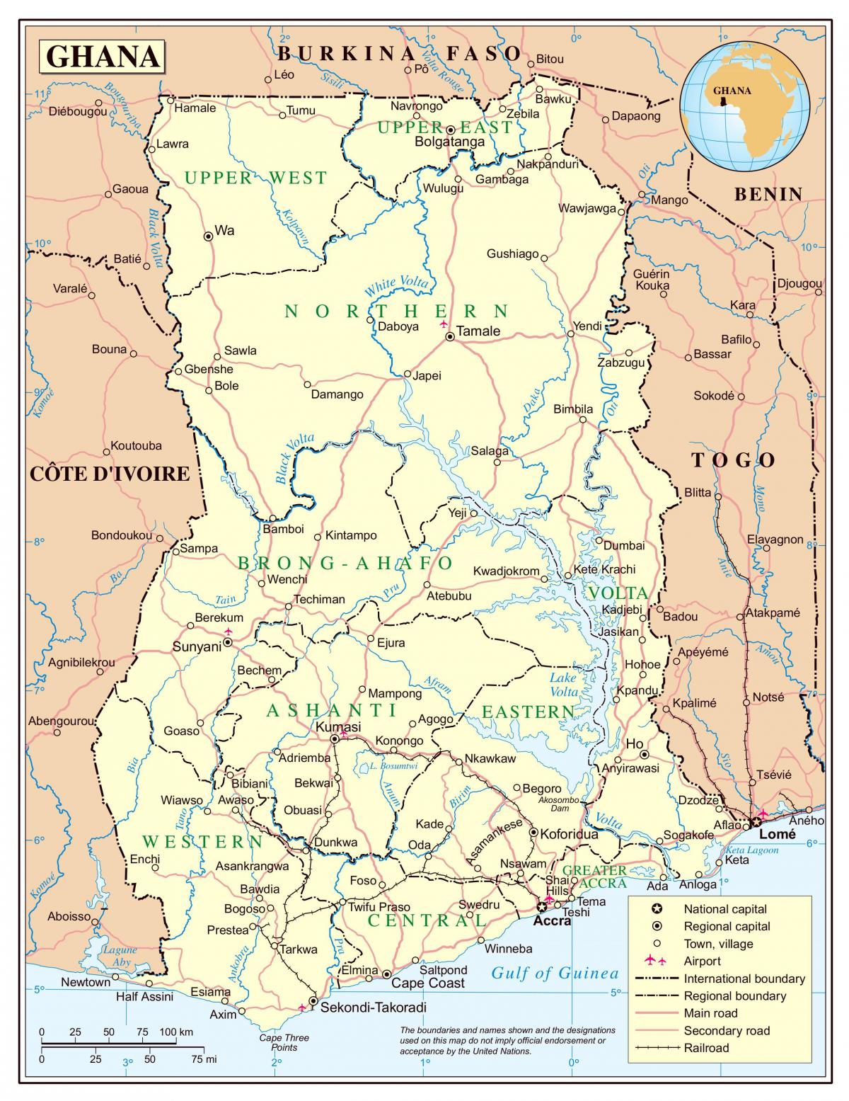 Karta över detaljerade ghana