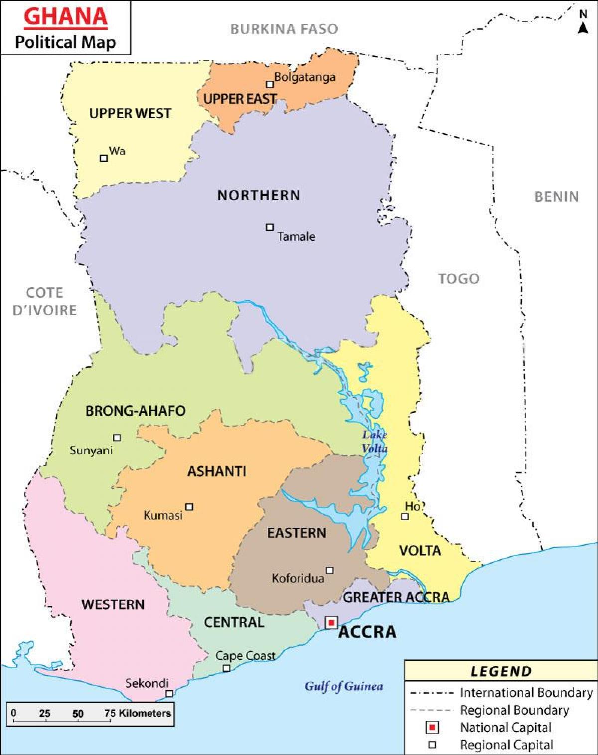 Karta över politiska ghana